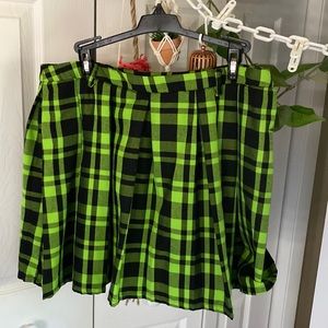 neon green and black plaid mini skirt